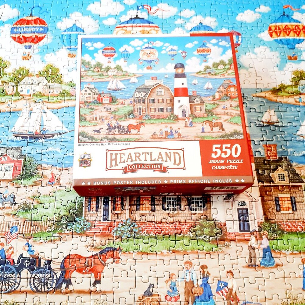 Master Pieces Jigsaw Puzzle Balloons Over The Bay Heartland 550 Pieces Complete